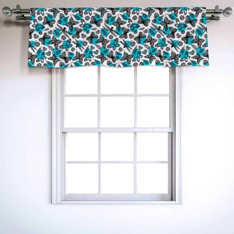 Sky Blue and Black Butterfly Satin Window Valance