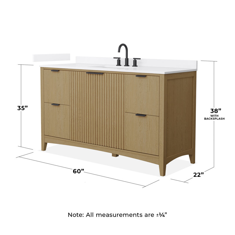 Palmilla 48" Freestanding Single Bathroom Vanity with Cultured Marble Top, White Cultured Marble, 60", Beige / Brushed Nickel