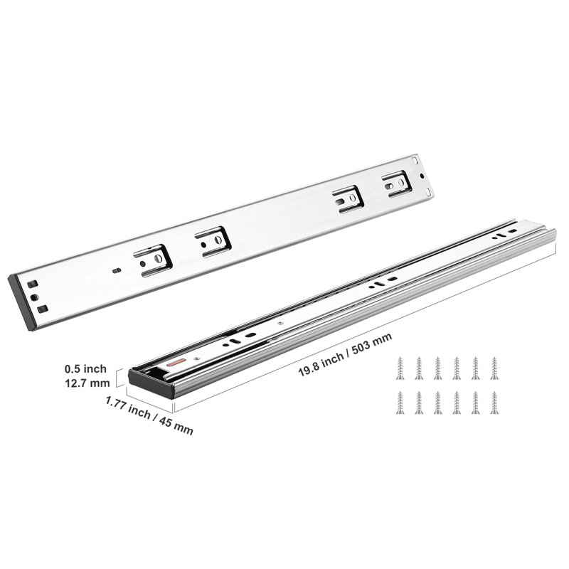 Glissière de tiroir en métal pleine extension à fermeture latérale 1,77 po, H 0,5 po x l 1,77 po x P 20 po