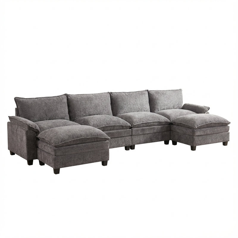 Canapé modulaire de 143 po avec repose-pieds en forme de U et 6 sièges modulaires avec assise profonde, gris foncé, 6, Gris