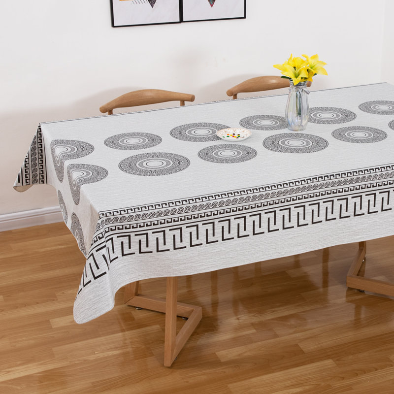 Geometric Vinyl Tablecloth with Flannel Backing 60"x 84" Light Grey Rectangle
