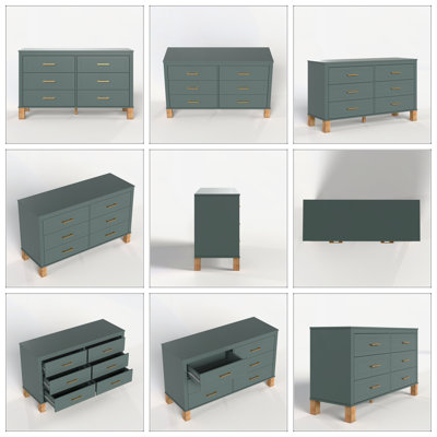 6-Drawer Double Dresser in Blue, Modern Storage Cabinet with Metal Handles  Solid Wood Legs, Heavy-Duty Organizer for Bedrooms and Living Areas