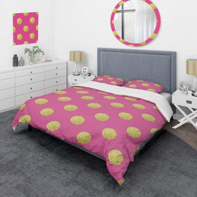 Motif de cercles dorés - ensemble de housse de couette abstrait - polyester microfibre
