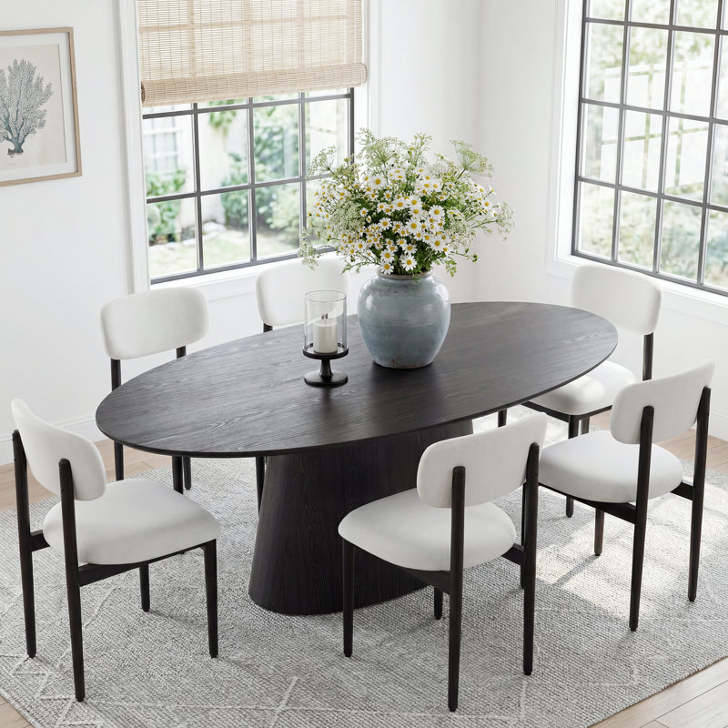Chynthia 72" Oval Solid Wood Dining Set With Elliptical Pedestal Base, Black
