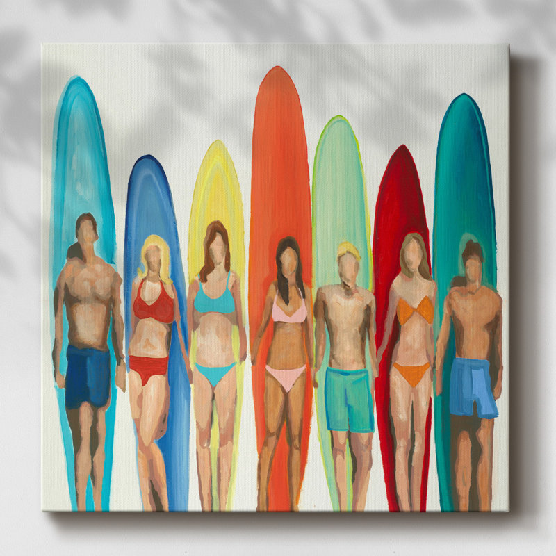 Surfeurs sur toile, H 32 po x l 32 po x P 1,5 po
