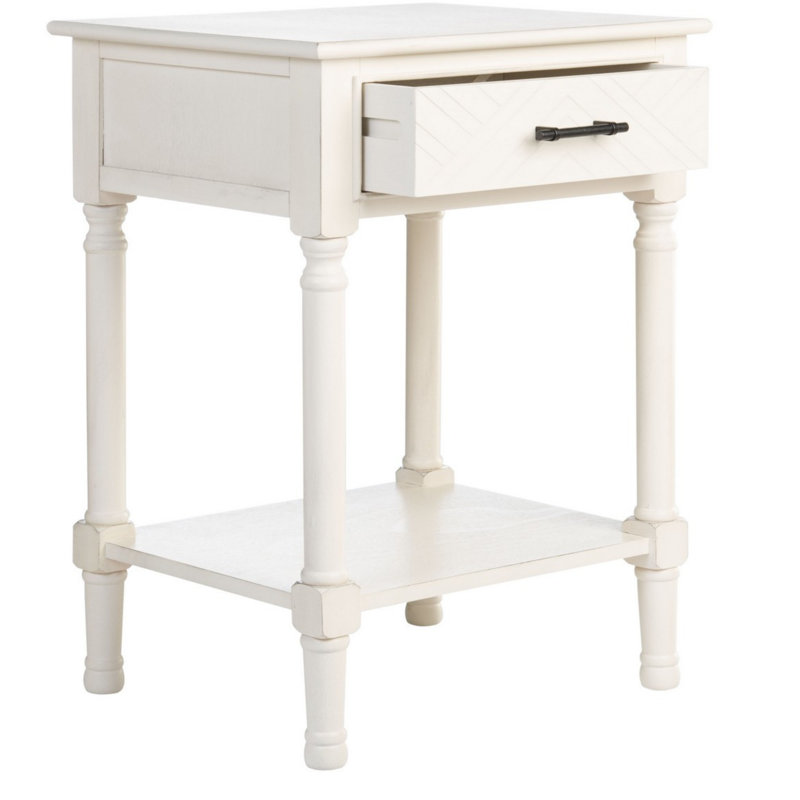 Raine End Table with Storage, Distressed White