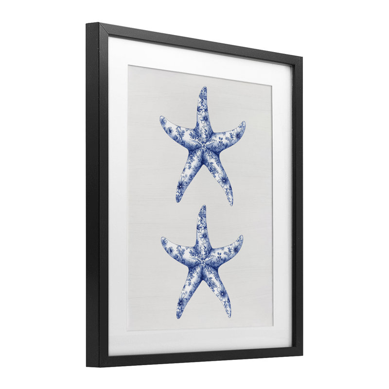 Toile rétro avec étoile de mer, impression encadrée sous verre, design avec lettres et doublure, H 21 po x l 17 po