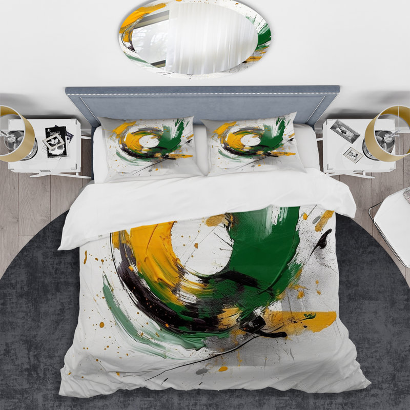 Ensemble de housse de couette en microfibre / polyester Yellow and Green Abstracted Perspectives III Bedding