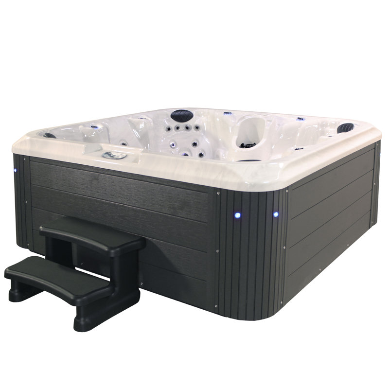 Grand Banks 6-Person Gray Square Acrylic Hot Tub with LED Lighting
