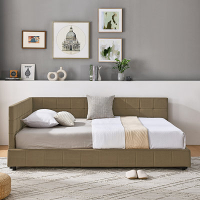 Lit de jour confortable, revêtement en velours, pour chambre et salon, cadre de lit en velours marron
