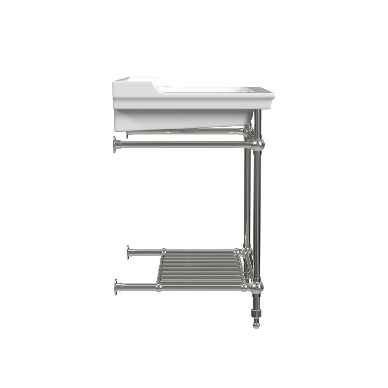 Gloss White Fireclay Rectangular Console Bathroom Sink with Overflow, Polished Nickel, 8" Centers