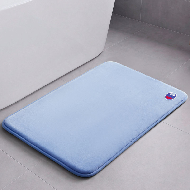 Champion Logo Patch Memory Foam Bath Mats, 20" x 32", Light Blue
