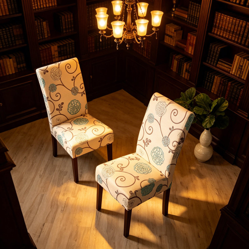 Dining Chair Set Of 2, Beige Fabric, Soft Cushions, Black Rubberwood