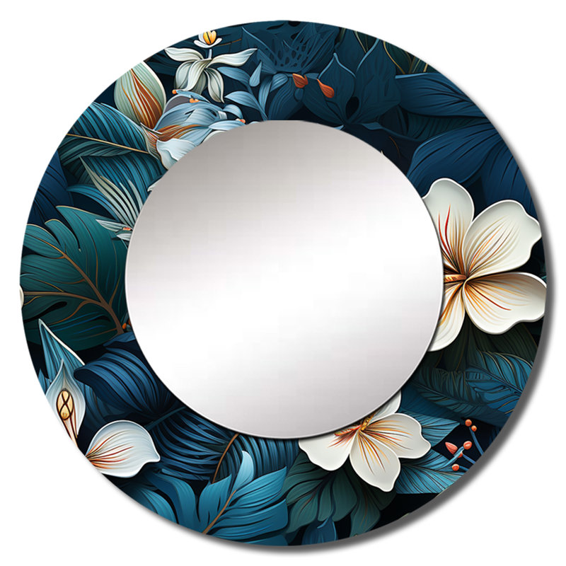 Moody Tropics Moody Patterns - miroir mural unique tropical, miroir rond tropical, impression d'art en métal, 36 po x 36 po