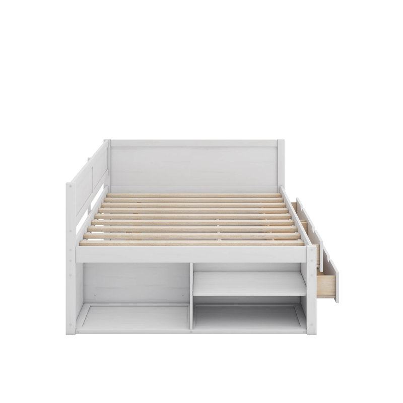 Lit de jour double avec tiroirs et tablettes, Double, Blanc