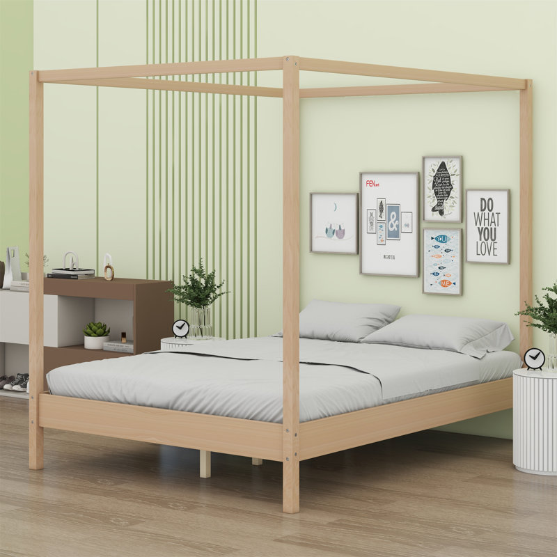 Canopy Bed with Engineered Wood Construction, Queen 1, Natural