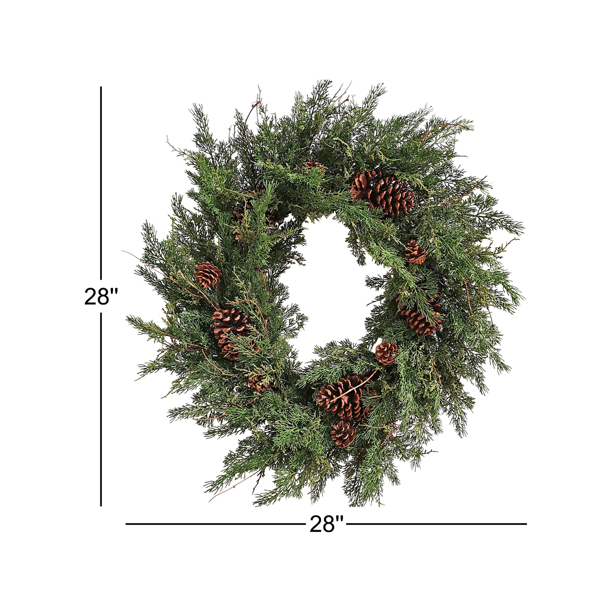 Handcrafted Faux Pine Wreath, 28" H x 28" W x 5" D