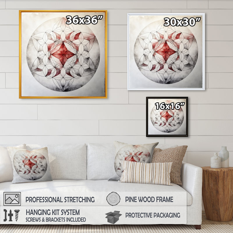 Tobye " Sacred Geometry In Vintage Color Tones IV ", 16" W x 16" H, Black 