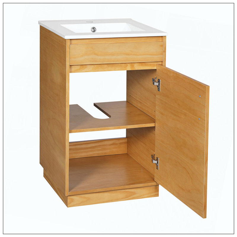 Ensemble de meuble-lavabo autoportant de style ferme avec porte en céramique à fermeture en douceur