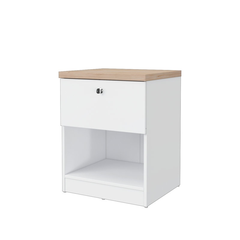 15.74 In. White And Natural Oak Rectangle Wood End Table With 1 Drawer