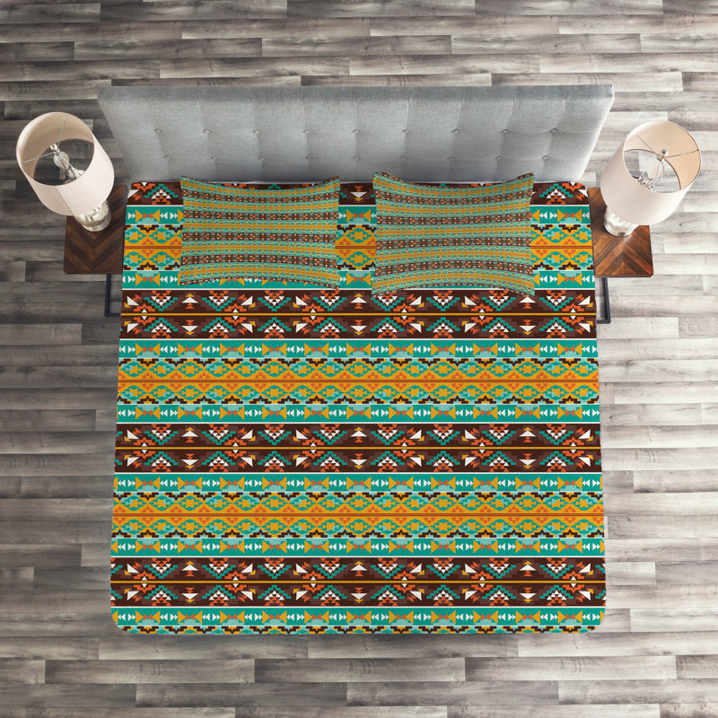 Eclectic Polyester Geometric Shapes Coverlet, King Bedspread + 2 Shams