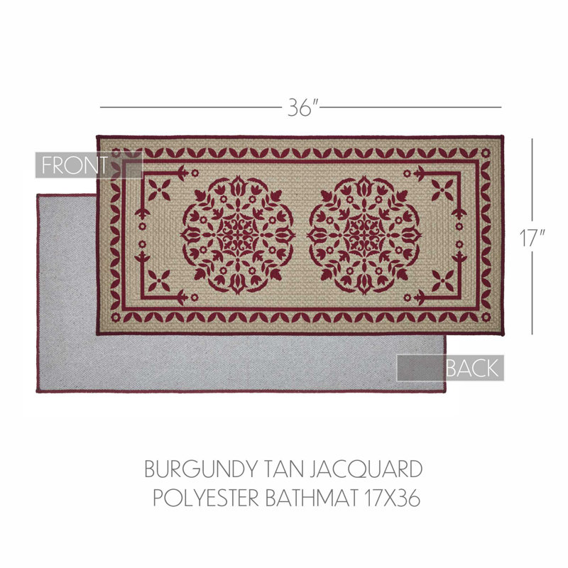 Custom House Tan Jacquard Polyester Bathmat, 17"W x 36"L, Burgundy
