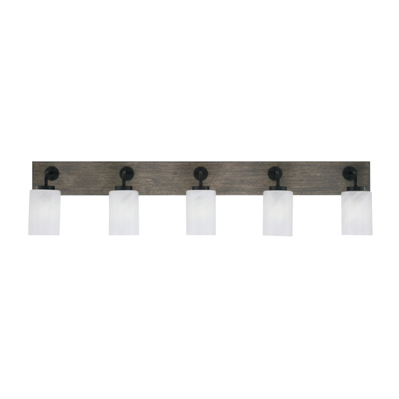 Barre d'éclairage de salle de bain 5 lumières Oxbridge, Marbre blanc, Noir mat / gris vieilli