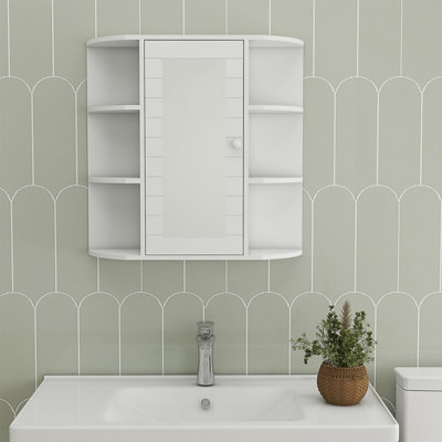 Armoire à pharmacie de salle de bain avec miroir, armoire de salle de bain murale avec porte miroir, 6 tablettes ouvertes, 3 tablettes réglables pour salle de bain