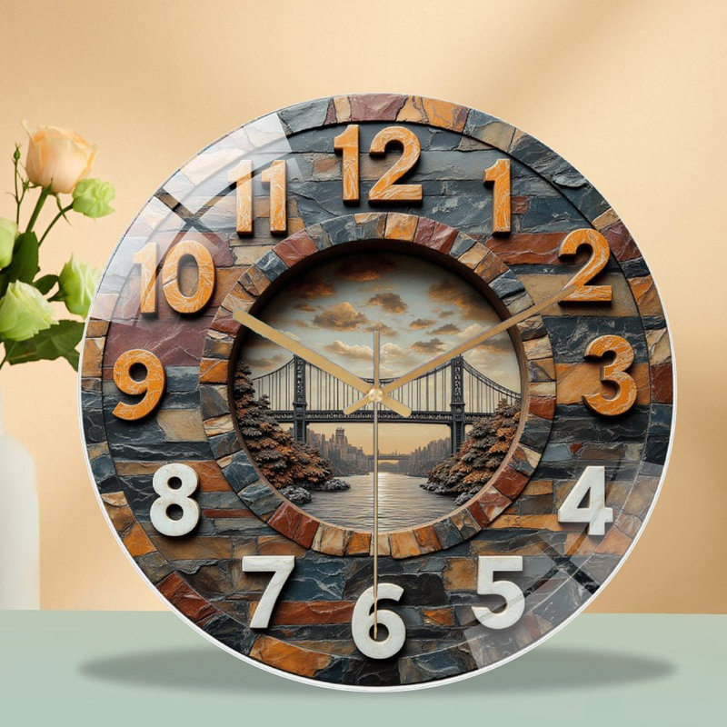 Horloge murale décorative avec pont panoramique - Horloge murale moderne en verre 12 po