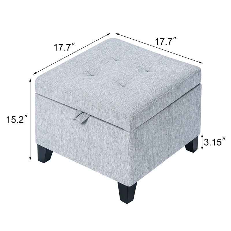 Banc rembourré avec rangement 17,7 po en lin avec rangement caché pour le salon, Bleu clair