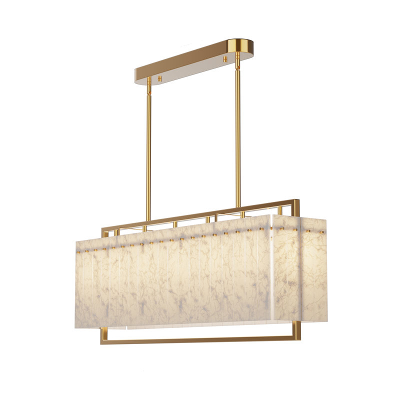 35" Alabaster Rectangular Chandelier Spanish Natural Marble Linear Light Fixture