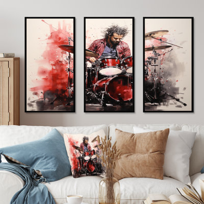 Deep Red Drum Beat Painting II - Music Wall Art
