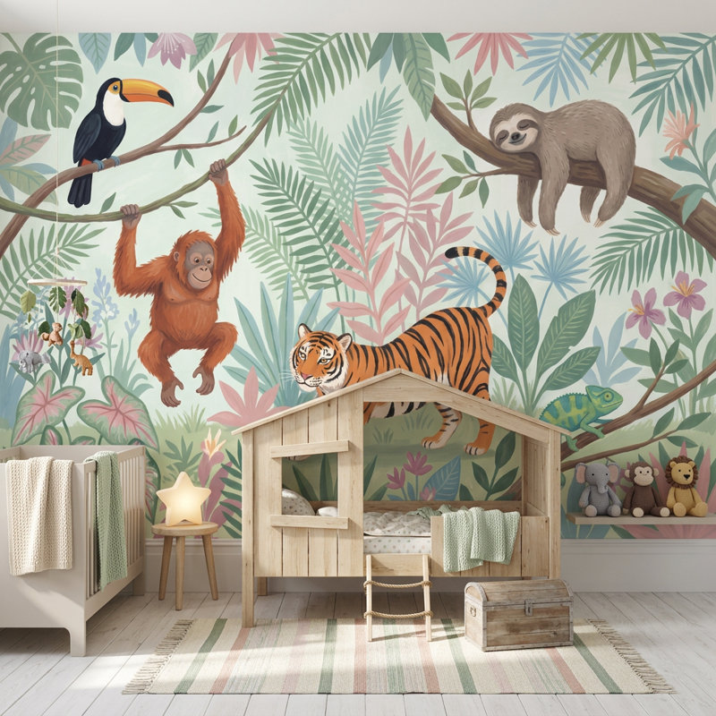 Panneau mural Jungle Vibe Tropical Safari, 140 po x 108 po, Peel and Stick
