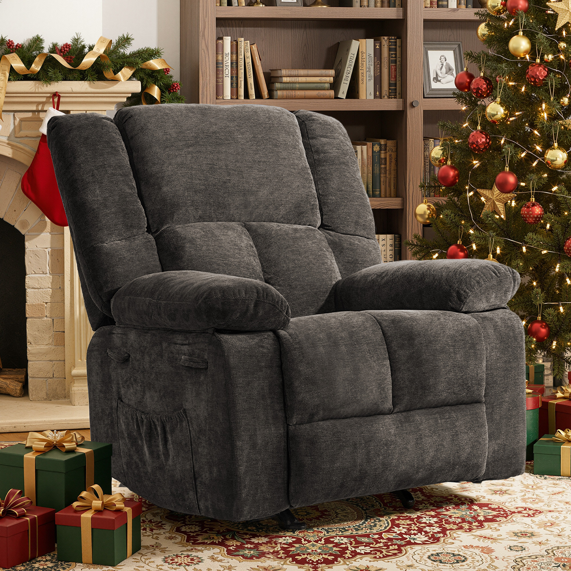 Red Barrel Studio® Wide Velvet Recliner Chair, Manual Rocker Recliner ...