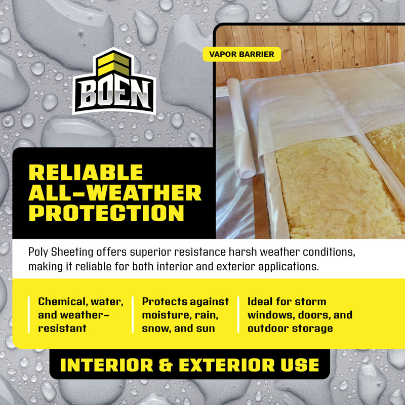 Boen Clear Plastic Sheeting 20 ft. x 100 ft., 6 Mil Heavy-Duty Waterproof Poly Film for Dust Containment, Crawl Spaces & Construction Use