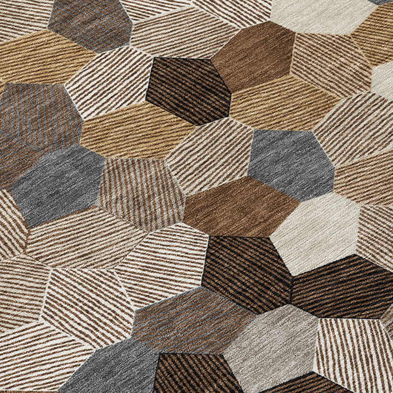 Machine Washable Indoor/Outdoor Chantille ACN2573 Geometric Rug, 10' x 14', Brown
