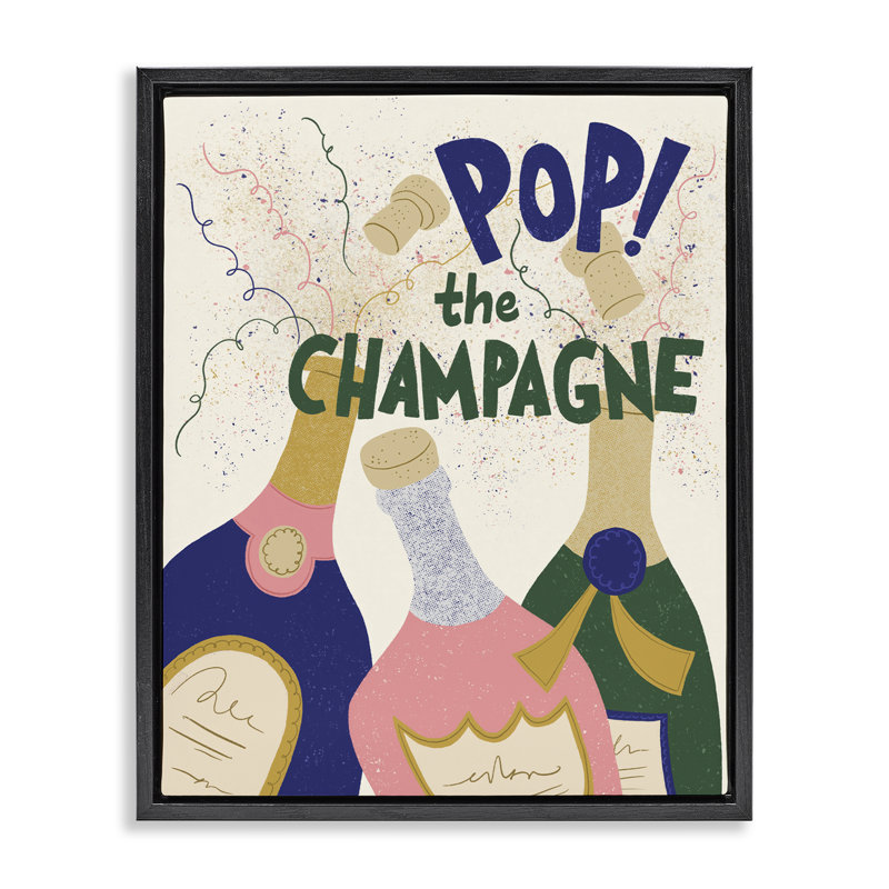  «Pop The Champagne Celebrate» par Kristina Hultkrantz, H 31 po x l 25 po, Cadre flottant noir de jais