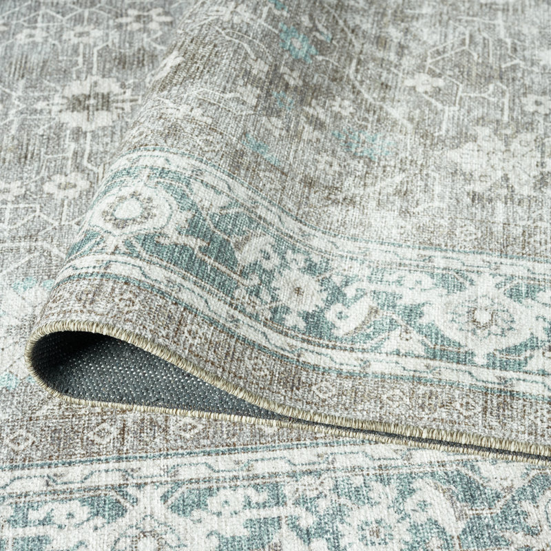 Aldora Harbor Teal Border Power-Loomed Cotton Area Rug, Rectangle 8'6" x 11'6"