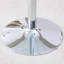 Table de salle à manger ronde en verre avec pieds en acier inoxydable argenté, sièges 4-6, design minimaliste moderne pour la cuisine ou le salon