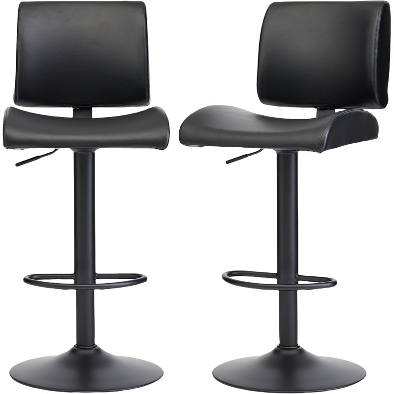 Adjustable Swivel Upholstered Bar Stools Counter Stools, Black, 2