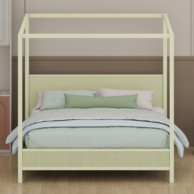 Classic Wooden Canopy Platform Bed with Durable Slat System