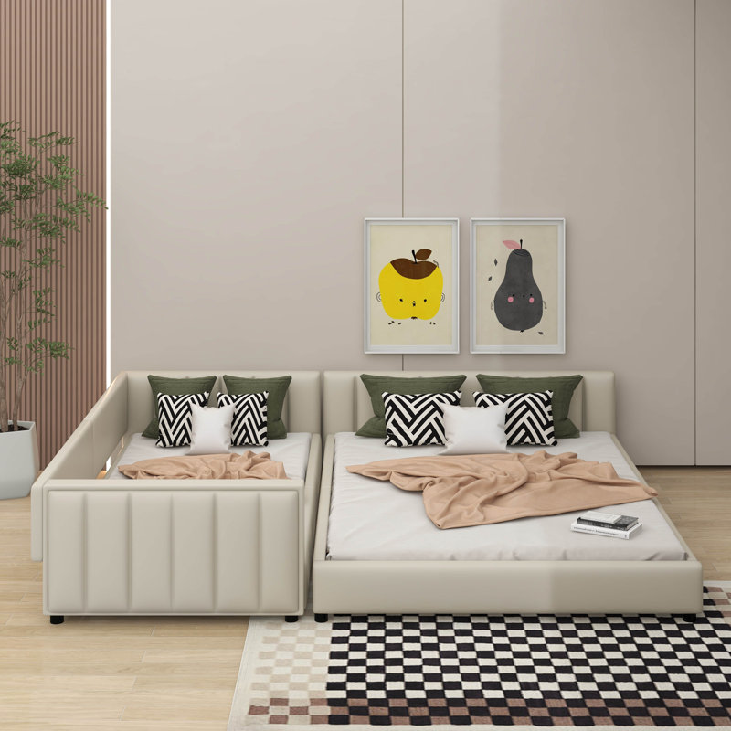 Grand lit tapissier et lit d'enfant, Beige