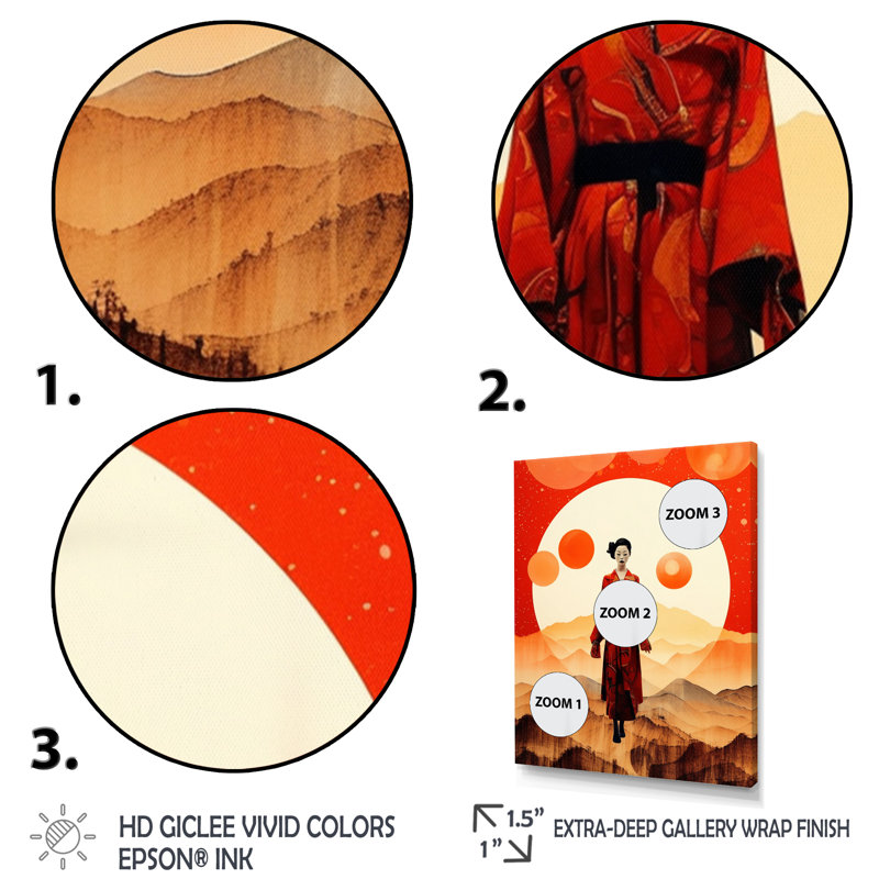 Geisha japonaise pleine lune, Toile tendue, H 20 po x l 12 po x P 1 po
