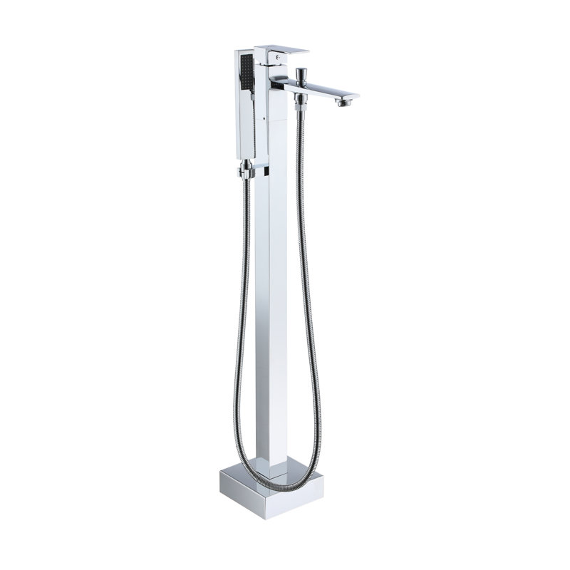 Single Handle Free Standing Bathtub Faucet with Diverter and Handshower, Chrome Plated