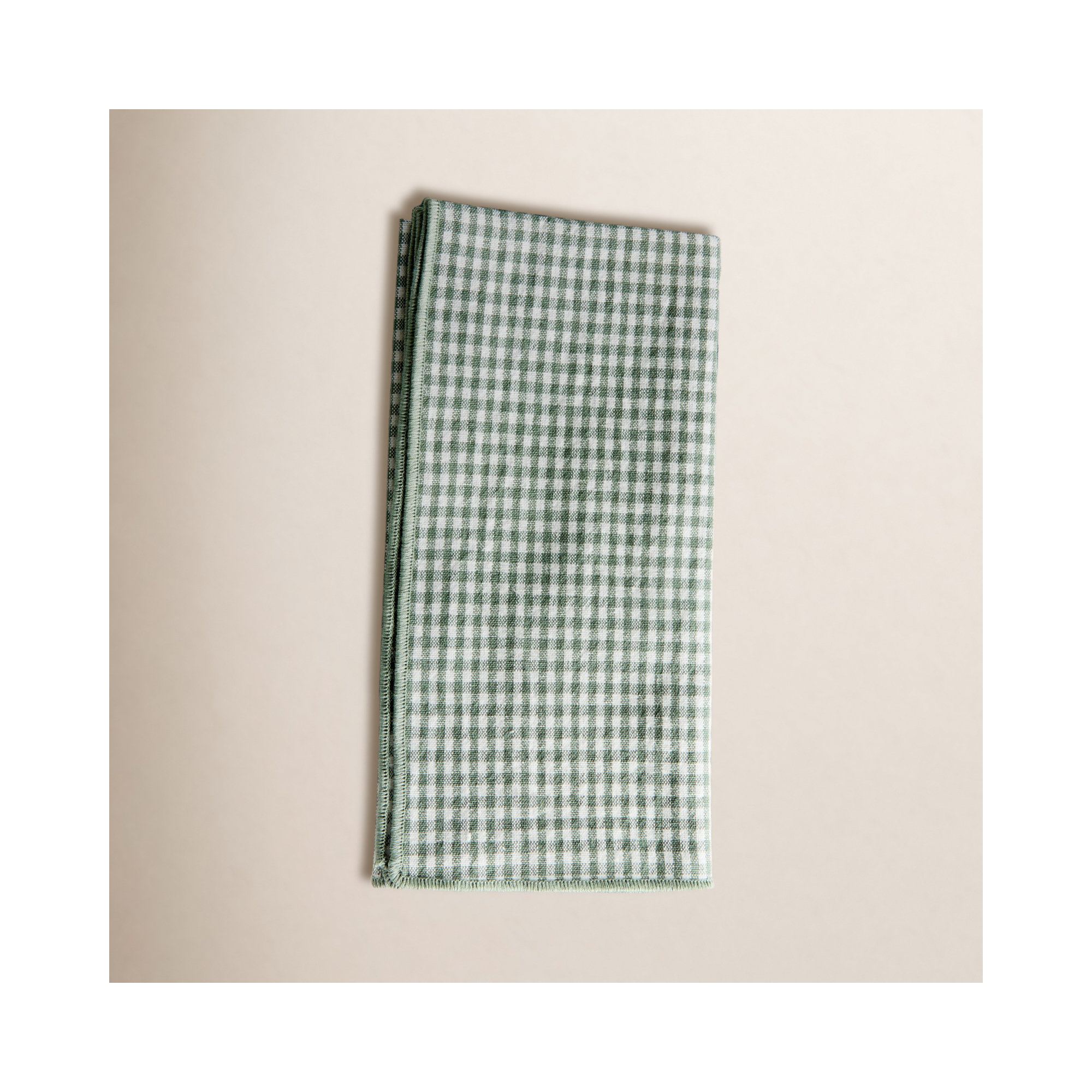 Olenna Feuille Cotton Dinner Napkins in Verdant Green, Solid Border, Checkered