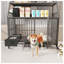 Grand meuble pour cage de chien avec tablettes de rangement et station d'alimentation coulissante, chenil d'intérieur pour animaux robuste avec roues