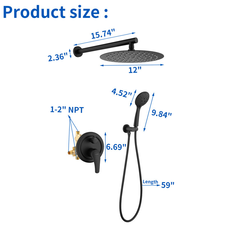 All-In-One Kit with Rough in-Valve, Matte Black