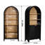 Armoire arquée à 5 niveaux de style Mid-Century moderne noir de 61 po, bibliothèque avec porte, 26,85 po de profondeur, 11,46 de largeur, trois tablettes ouvertes, style Composants, motif radial idéal pour la maison