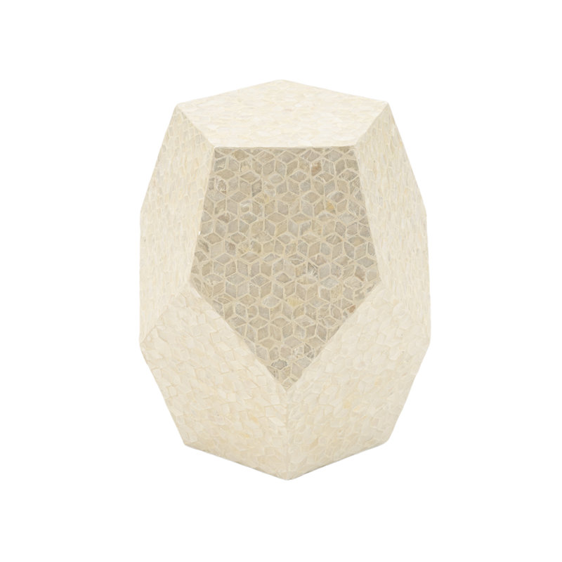 19" Shell Handmade Side Accent Table Drum End Table,White