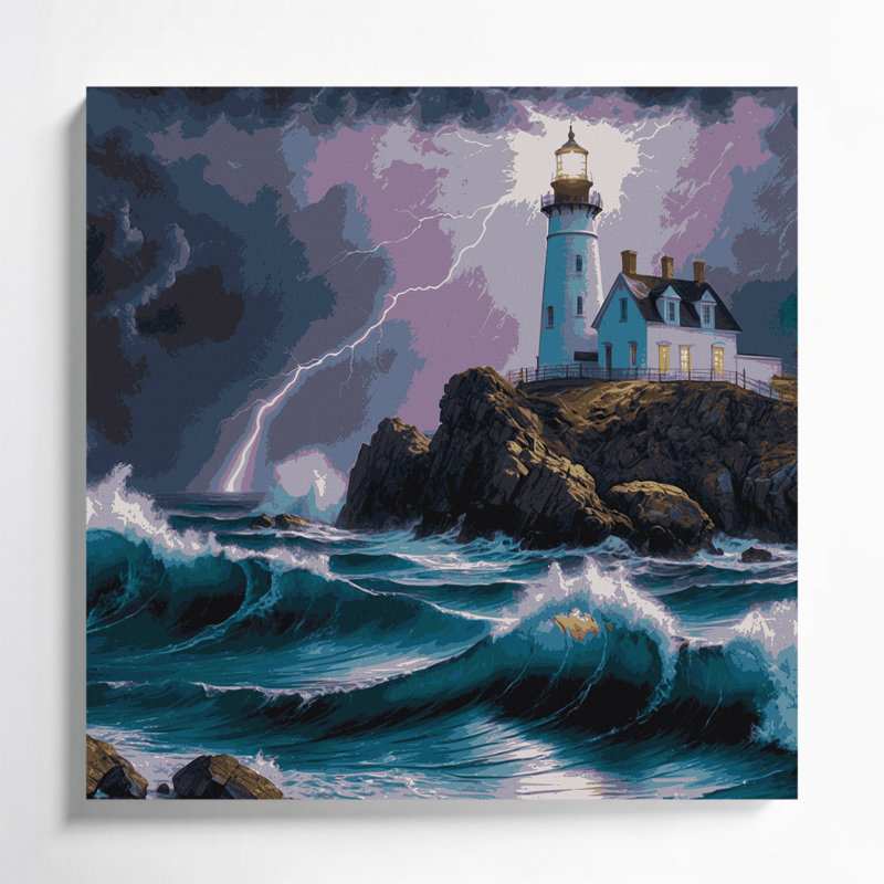 Art mural sur toile, "Phares nautiques" gris, H 32 po x l 32 po